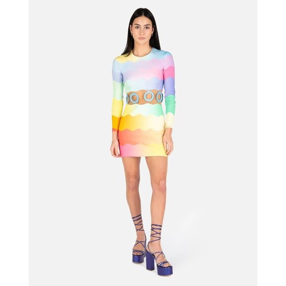 CASABLANCA Waist Cut Bodycon Dress in Rainbow 36 New Mini Cocktail Womens - Picture 12 of 15